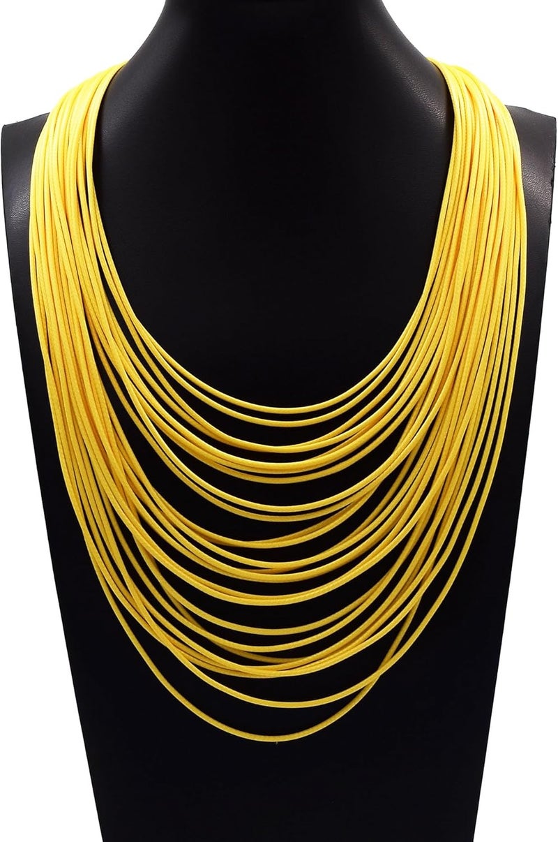 MJULY Women Multi Layer Chunky Bib Necklace Magnetic Clasp Wax Line Choker Statement Jewelry - Image 2